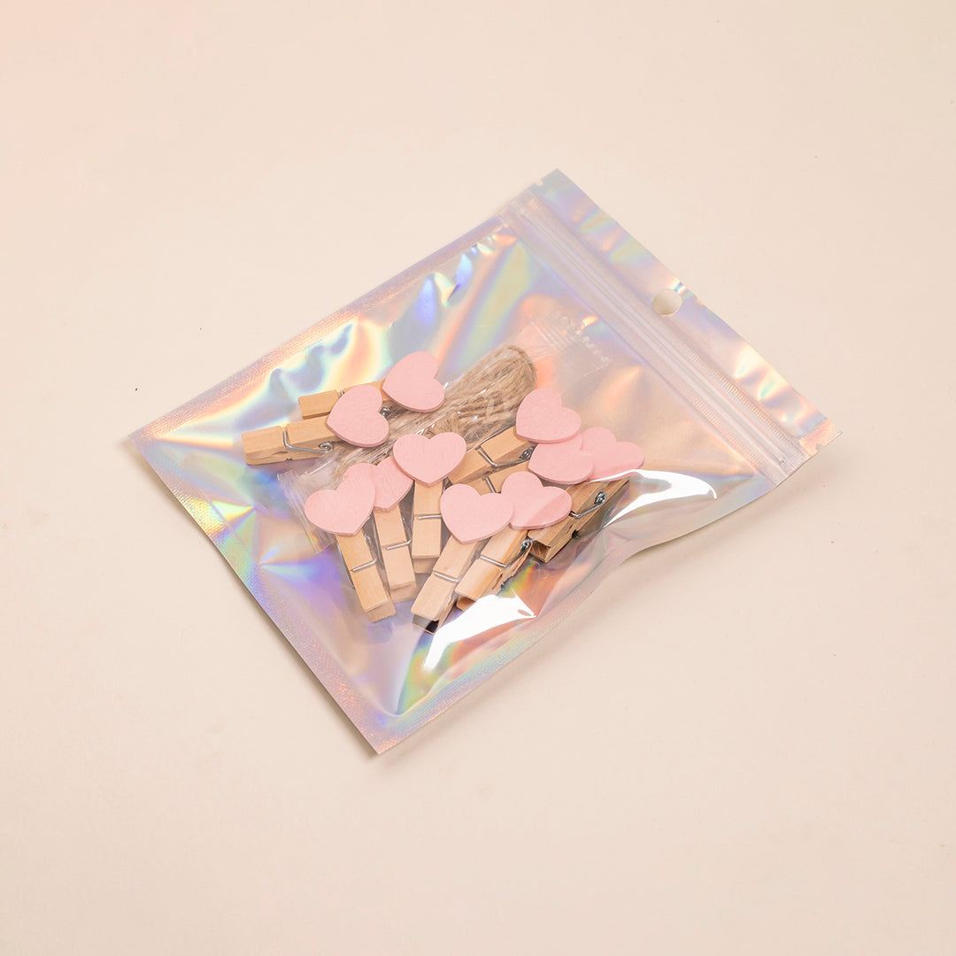 Wooden Pink Heart Clips