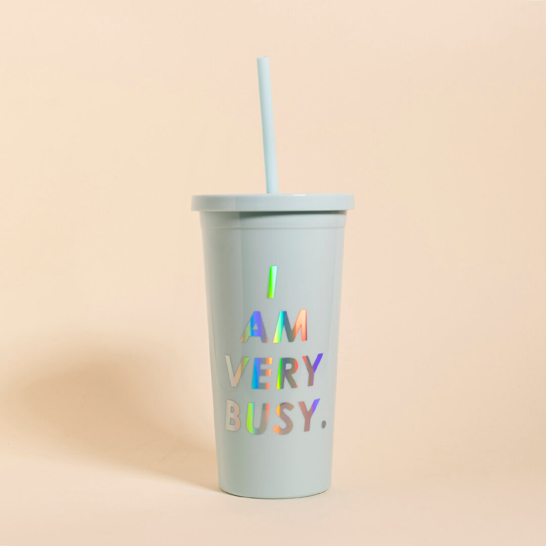 Blue tumbler 'I am very busy'