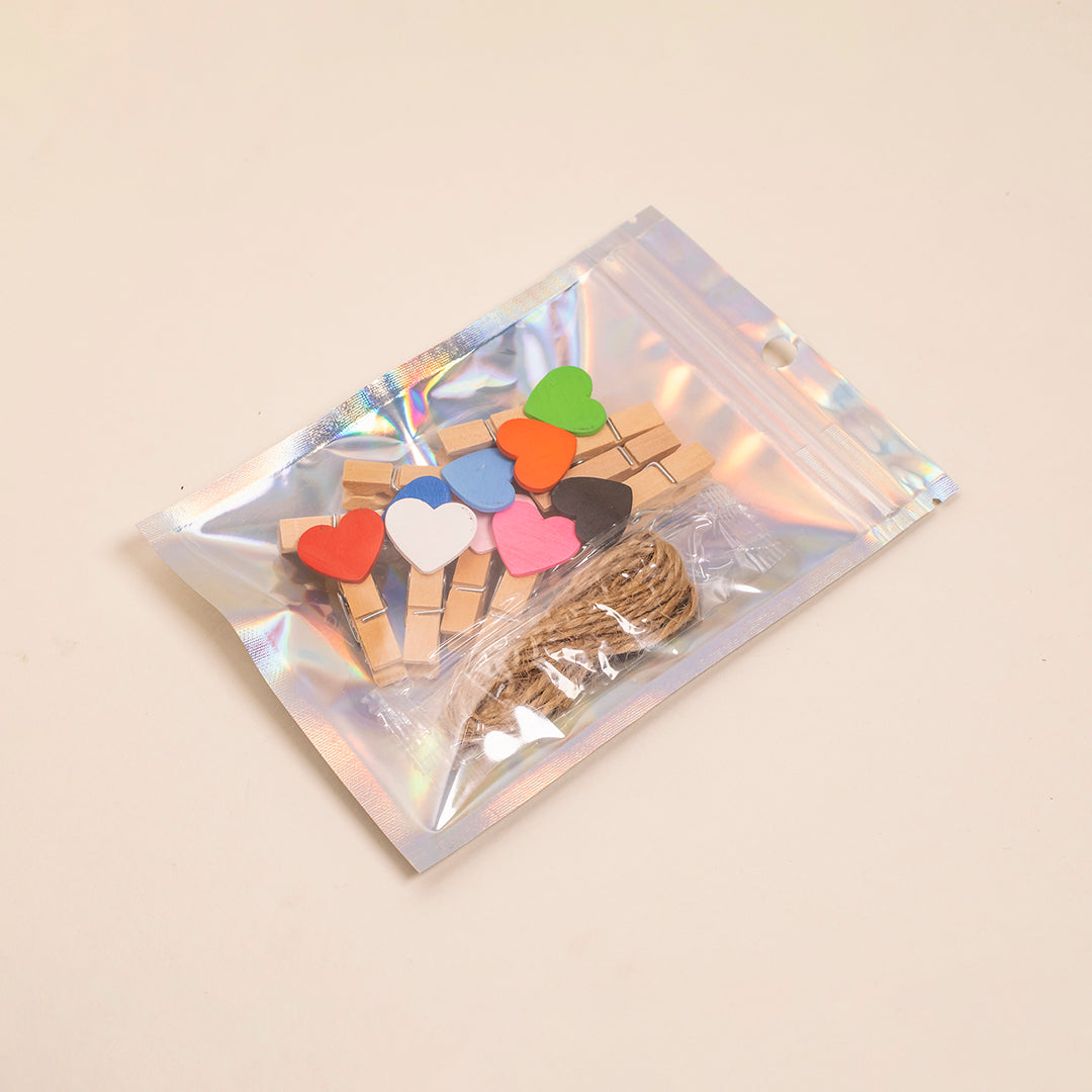 Wooden Rainbow Heart Clips 