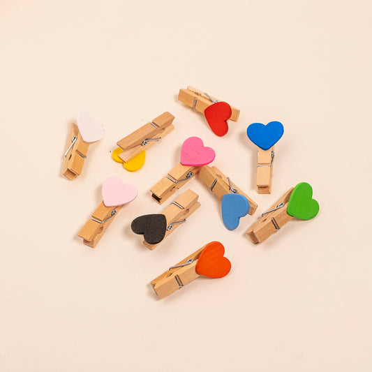 Wooden Rainbow Heart Clips 