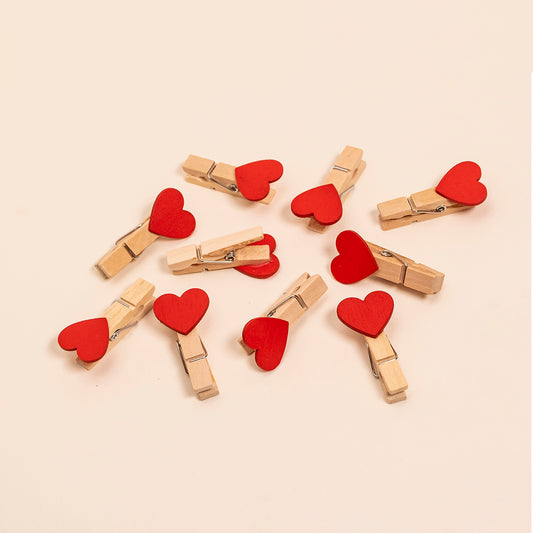 Wooden Red Heart Clips 