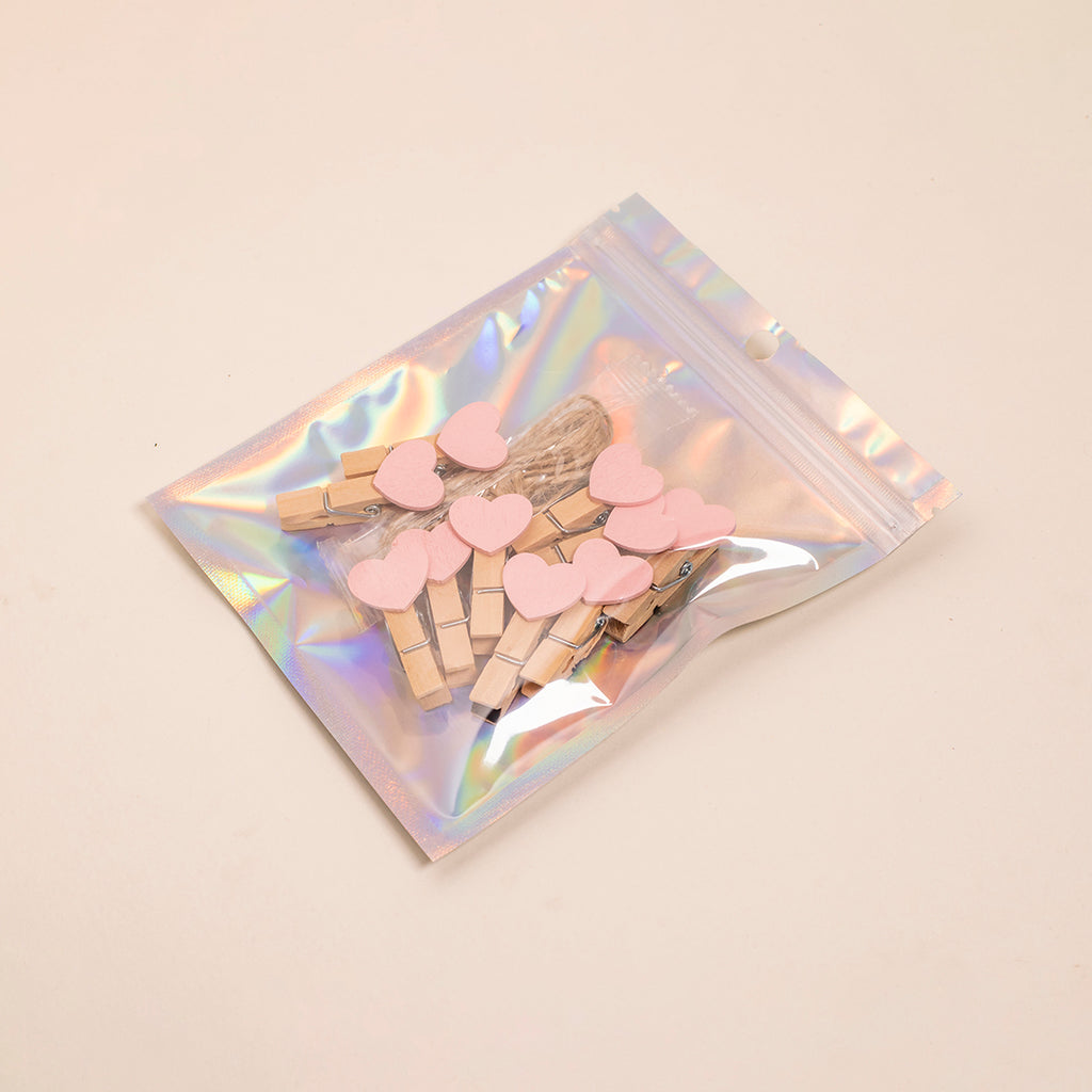 Clips de Corazón Rosa de Madera