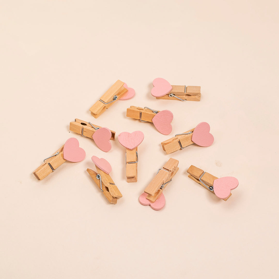 Clips de Corazón Rosa de Madera